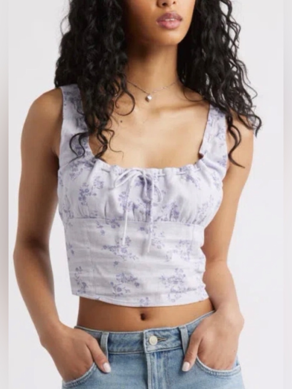 BP Nordstrom Purple Floral Linen Blend Smocked Crop Top XL NEW